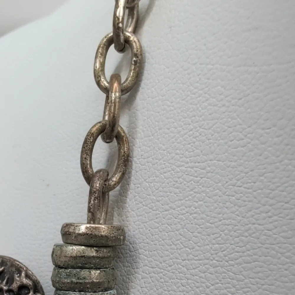 Silver and Blue Necklace with Teardrop Pendants and Vintage Design